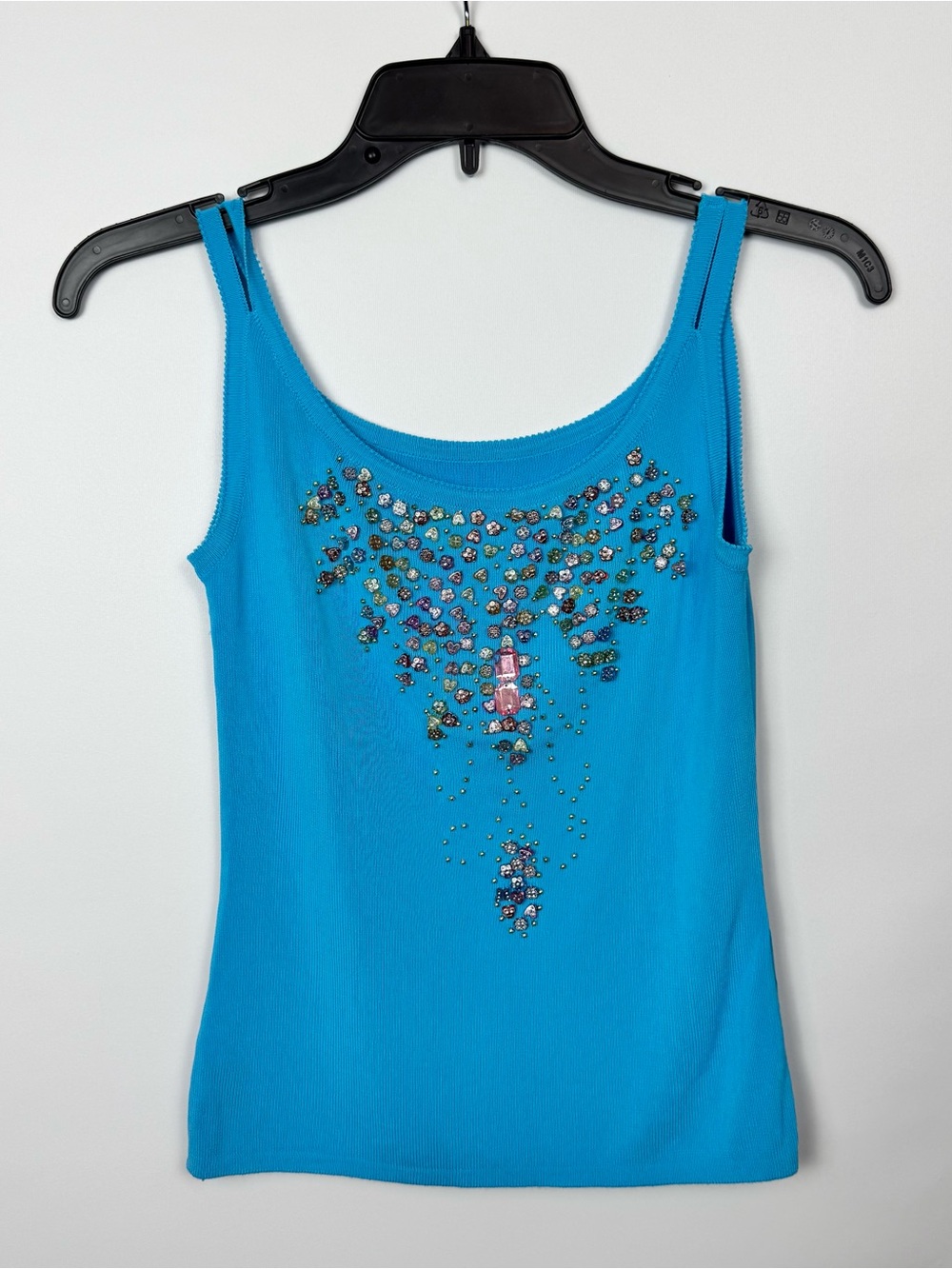 Embellished Blue Tank Top with Jewel Accents